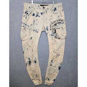 Play Cloths Cargo Pants Denim Jeans Mens Size 36 Paint Splatter Streetwear
